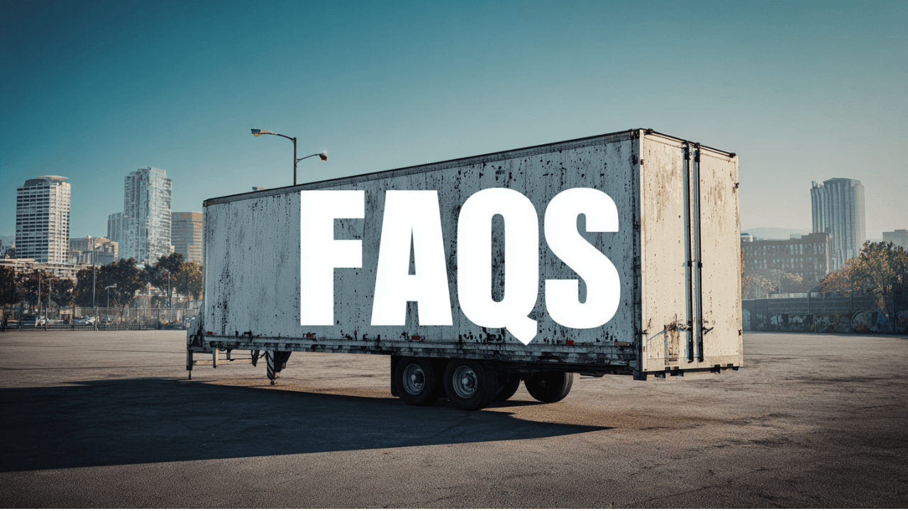 large trailer with FAQ text Austin